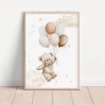 Plakat na ścianę Miś z balonikami – kolekcja Pastelowe Misie