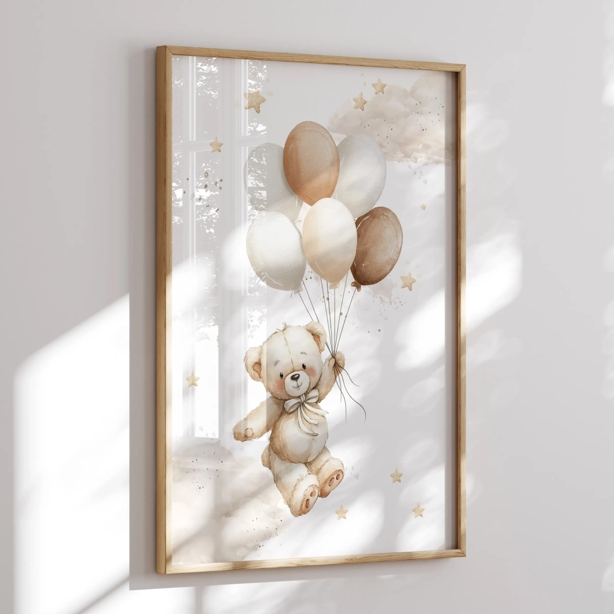 Plakat z misiem i balonikami w pastelach – Mała Pracownia