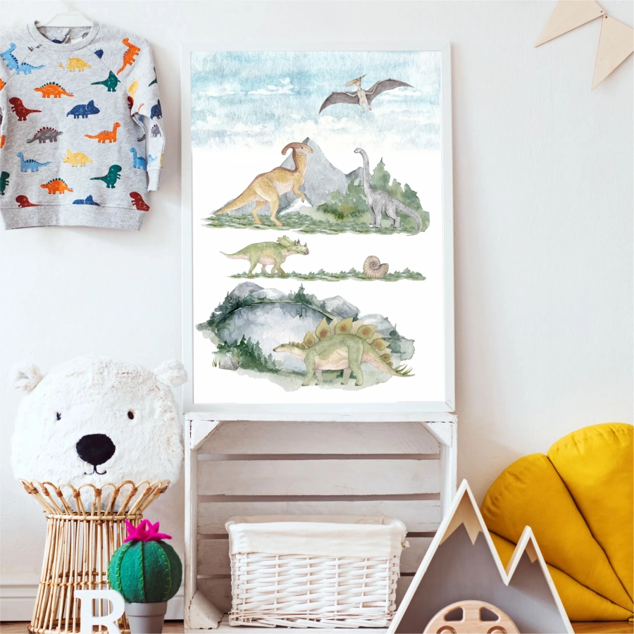 Plakat jurajski z dinozaurami – Wzór 1 | Mała Pracownia