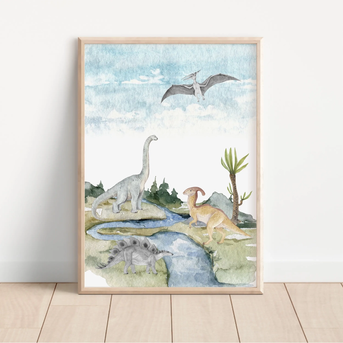Plakat dinozaury akwarela – dekoracja ścienna – Wzór 2 | Mała Pracownia