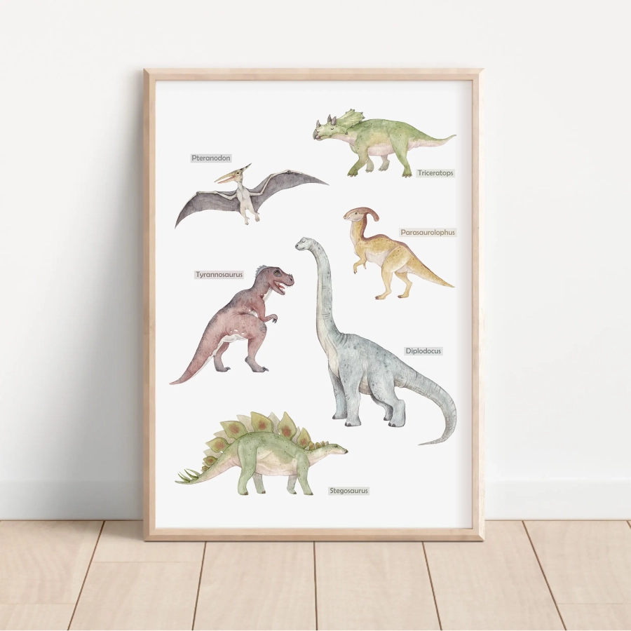 Plakat Dinozaury z nazwami – Wzór 3 | Mała Pracownia