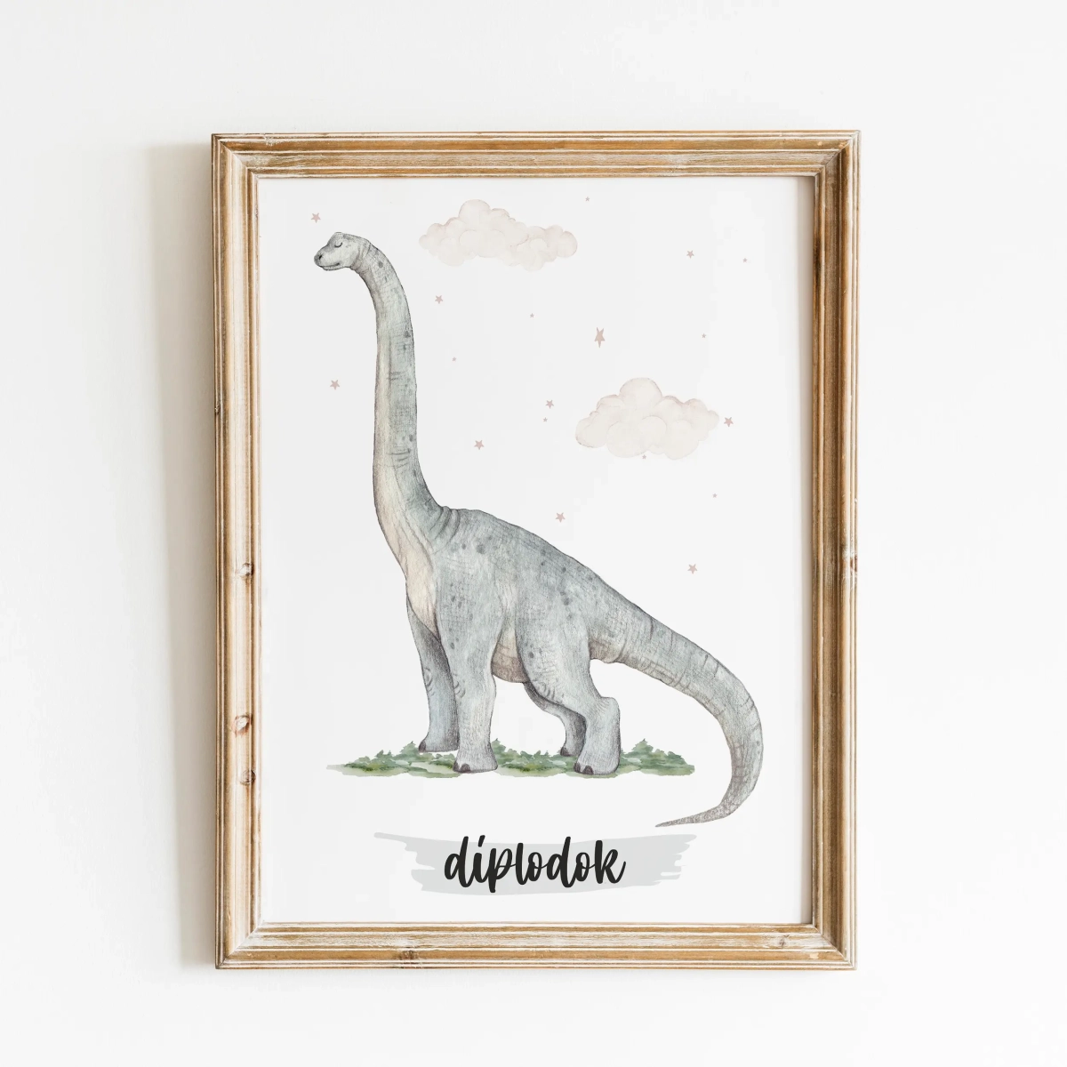 Plakat prehistoryczny Diplodok – dekoracja dziecięca – Mała Pracownia