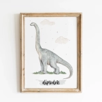 Plakat prehistoryczny Diplodok – dekoracja dziecięca – Mała Pracownia