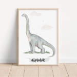 Plakat z dinozaurem Diplodok do pokoju dziecka – Mała Pracownia
