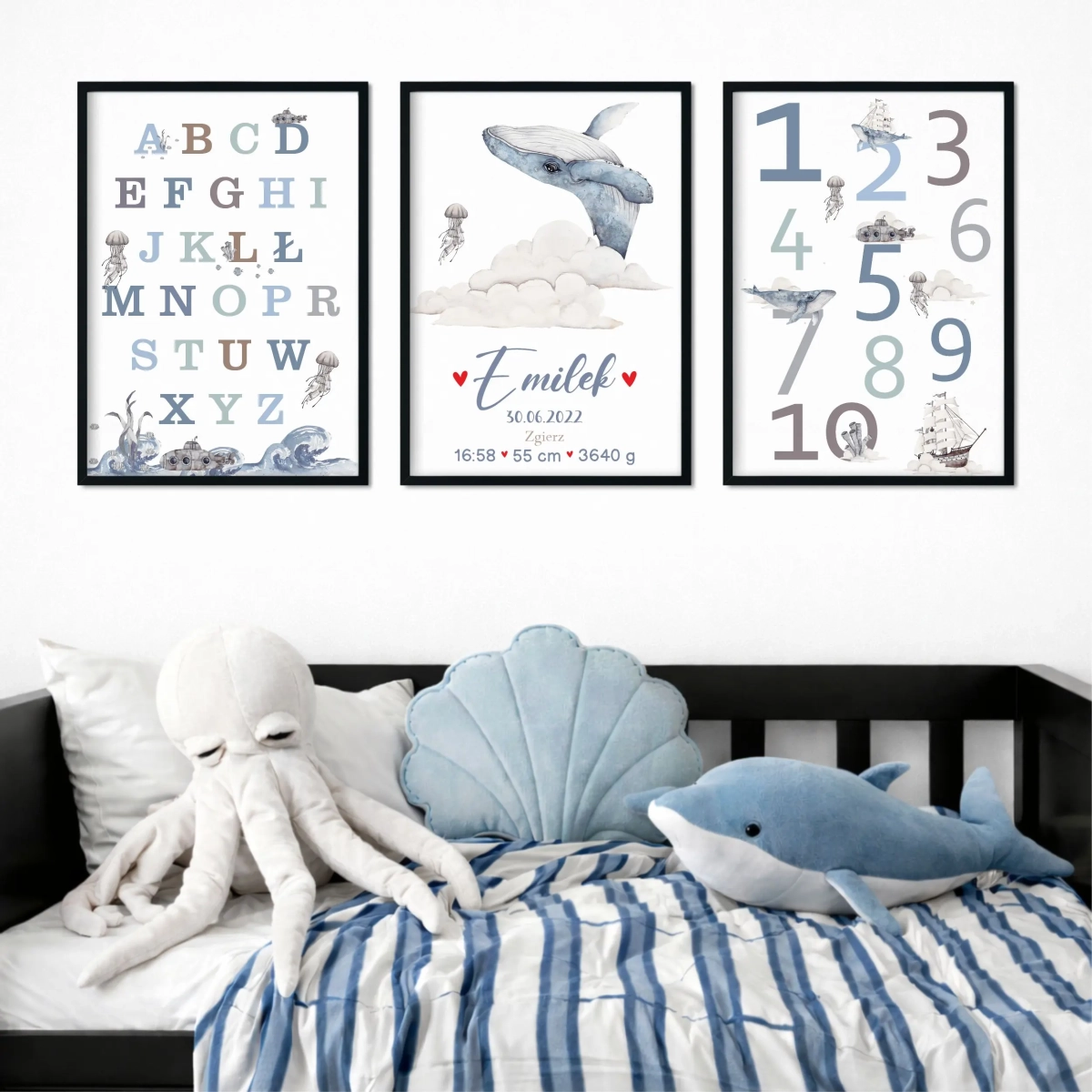 Zestaw 3 plakaty Podniebny Ocean – alfabet, metryczka i liczby