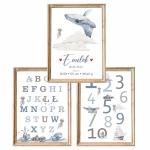 Zestaw 3 plakaty Podniebny Ocean –metryczka, alfabet,  i liczby