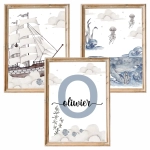 Plakaty do pokoju dziecka ocean statek i wieloryb zestaw Nr 4 – Mała Pracownia