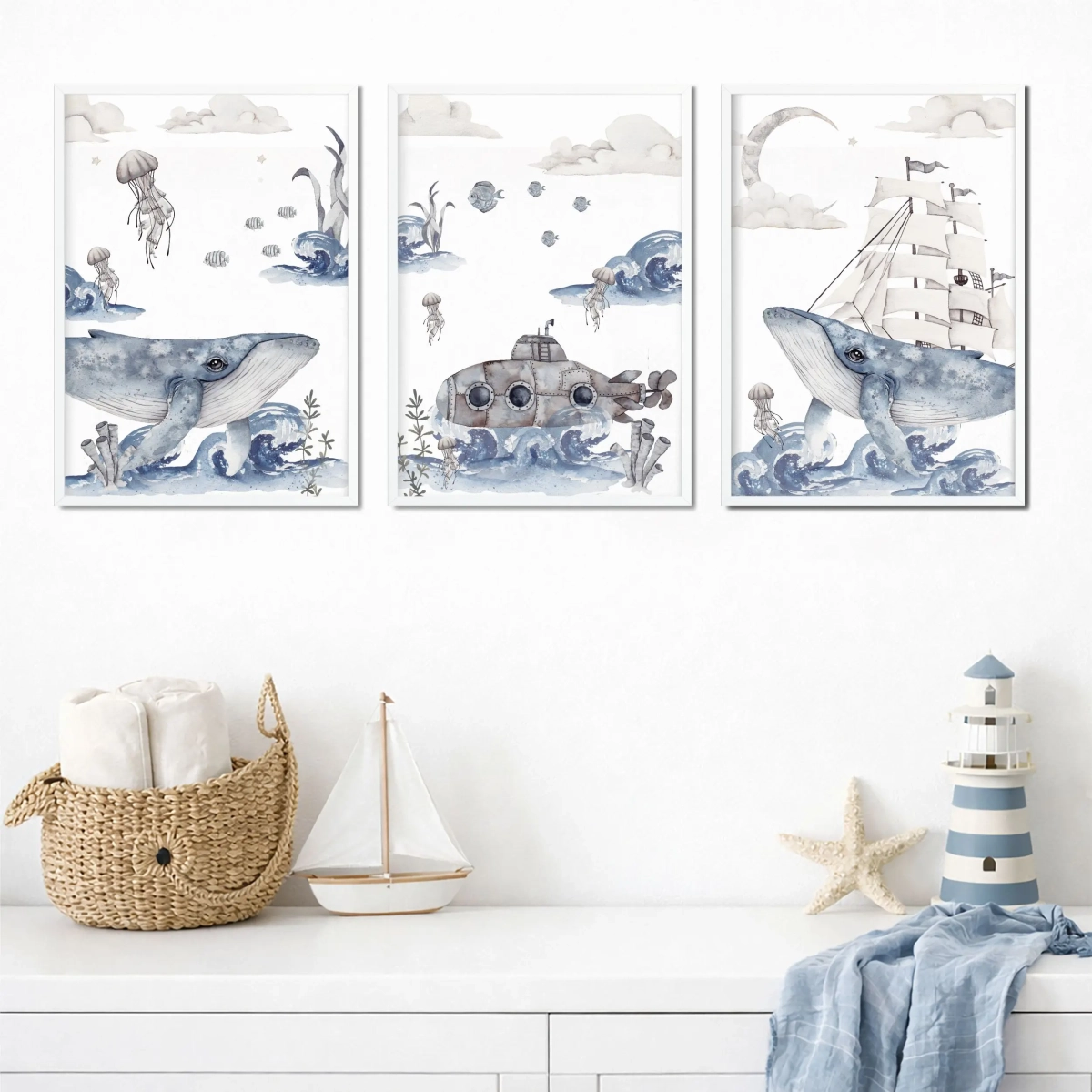Plakaty ocean dla dzieci z motywem morza i chmur – Mała Pracownia