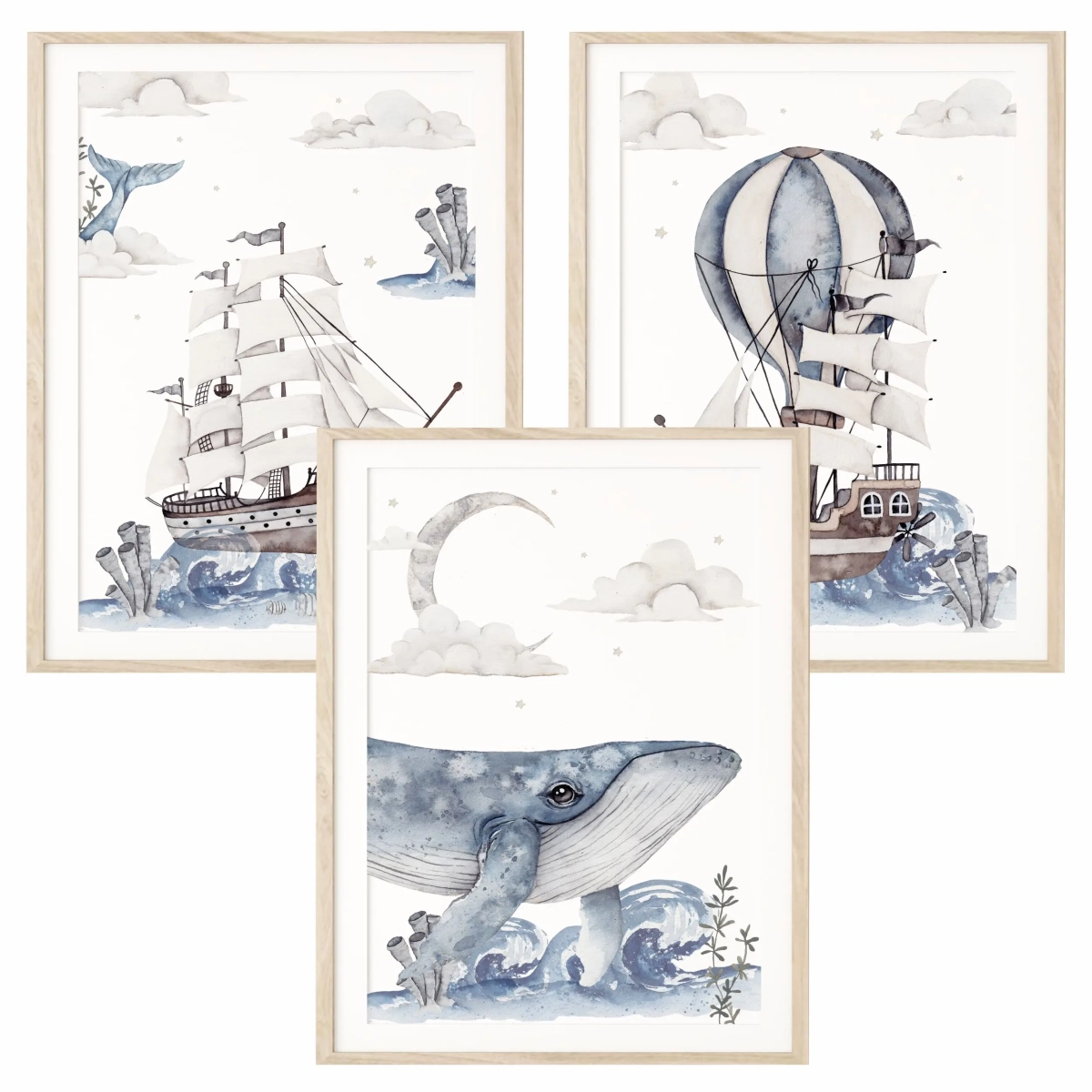 Dekoracja ściany do pokoju dziecka tryptyk ocean – Mała Pracownia