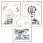 Dekoracja ściany do pokoju dziecka tryptyk ocean – Mała Pracownia