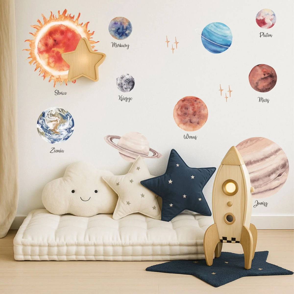 Naklejka planety akwarela na ścianę dla dzieci – Mała Pracownia