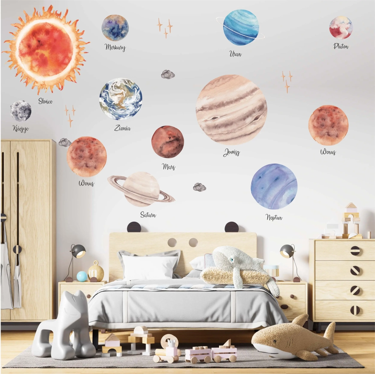 Naklejka na ścianę Układ Słoneczny z nazwami planet – Mała Pracownia