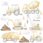 Plac budowy – naklejka na ścianę dla dzieci z pojazdami budowlanymi – Mała Pracownia