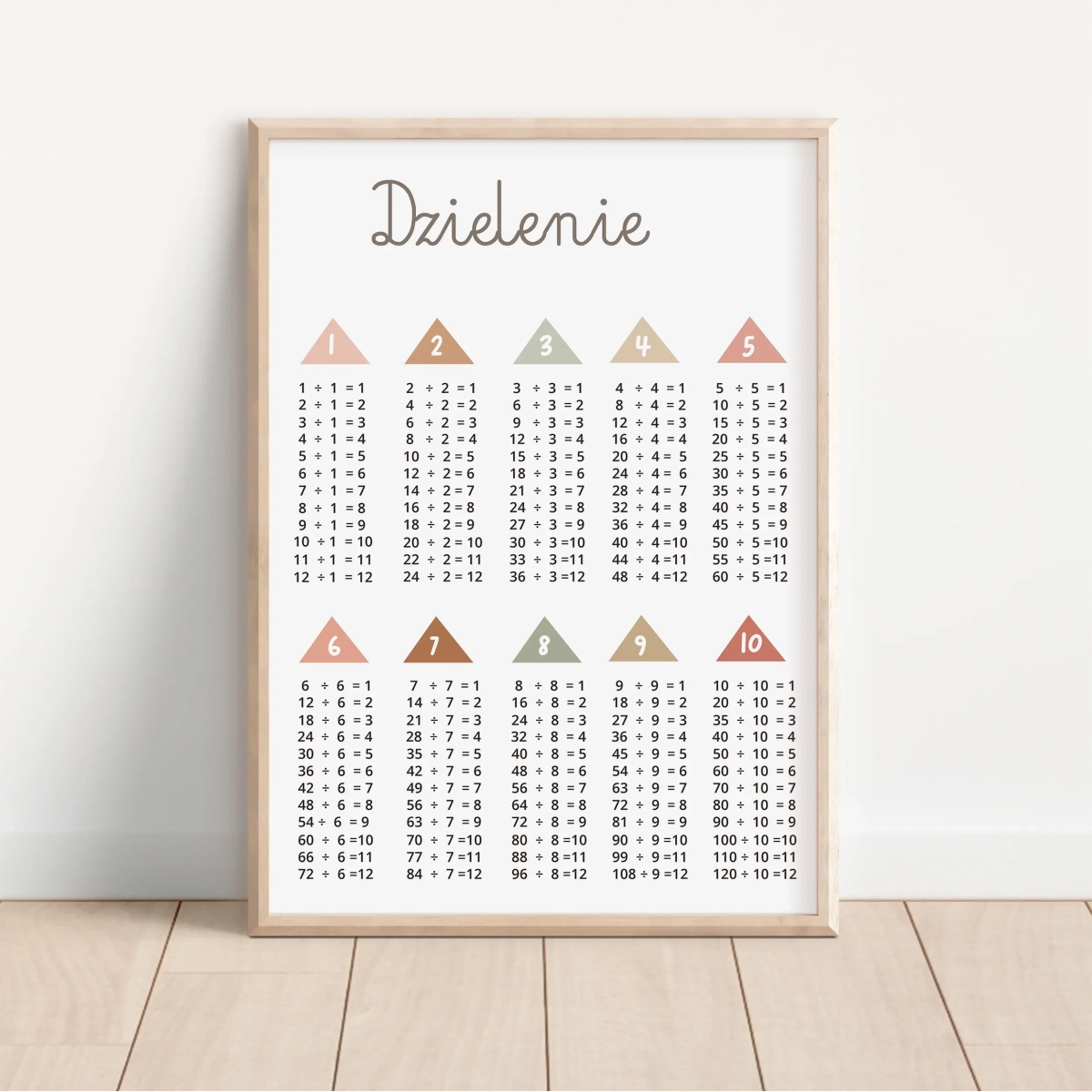Plakat matematyczny dzielenie dla dzieci – styl boho Montessori