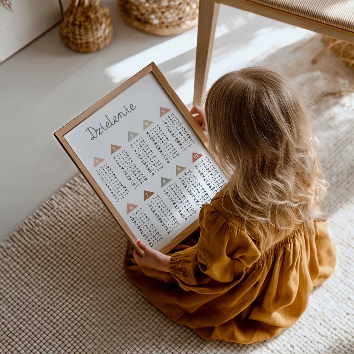 Plakat edukacyjny dzielenie dla dzieci boho – Montessori