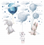 naklejki na ścianę zajączki baloniki chmurki dekoracja