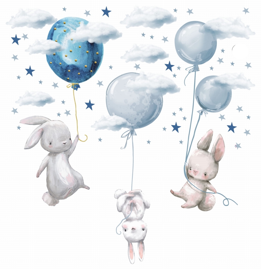 naklejki na ścianę zajączki baloniki chmurki dekoracja