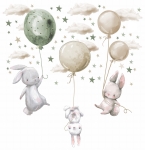 zajączki z balonami naklejki na ścianę chmurki beżowe