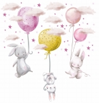 zajączki z balonami dekoracja ścienna chmurki naklejki