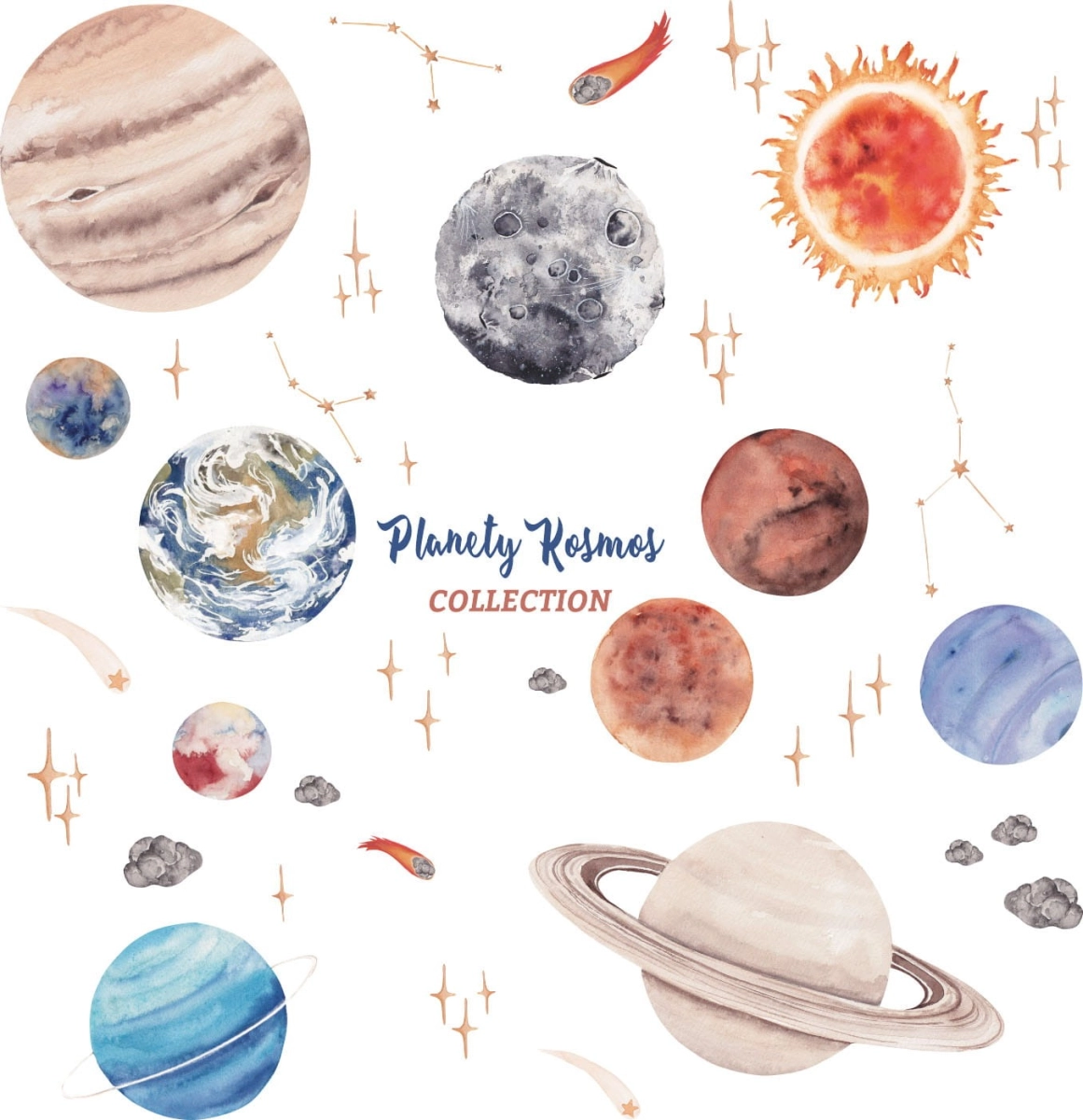 ilustracja układu słonecznego – naklejki kosmos dla dzieci na ścianę