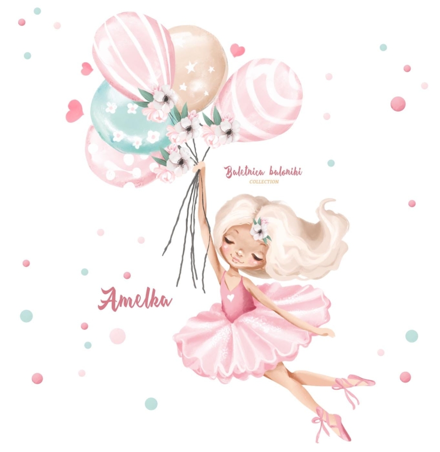 Baletnica z pastelowymi balonikami i imieniem dziecka