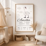 Plakat z metryczką i delikatnym motywem łabędzia