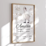 Metryczka Łabędź – plakat z danymi narodzin dziecka