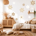 Stokrotki Boho Beżowe naklejki na ścianę