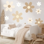 Beżowe naklejki na ścianę ze stokrotkami boho
