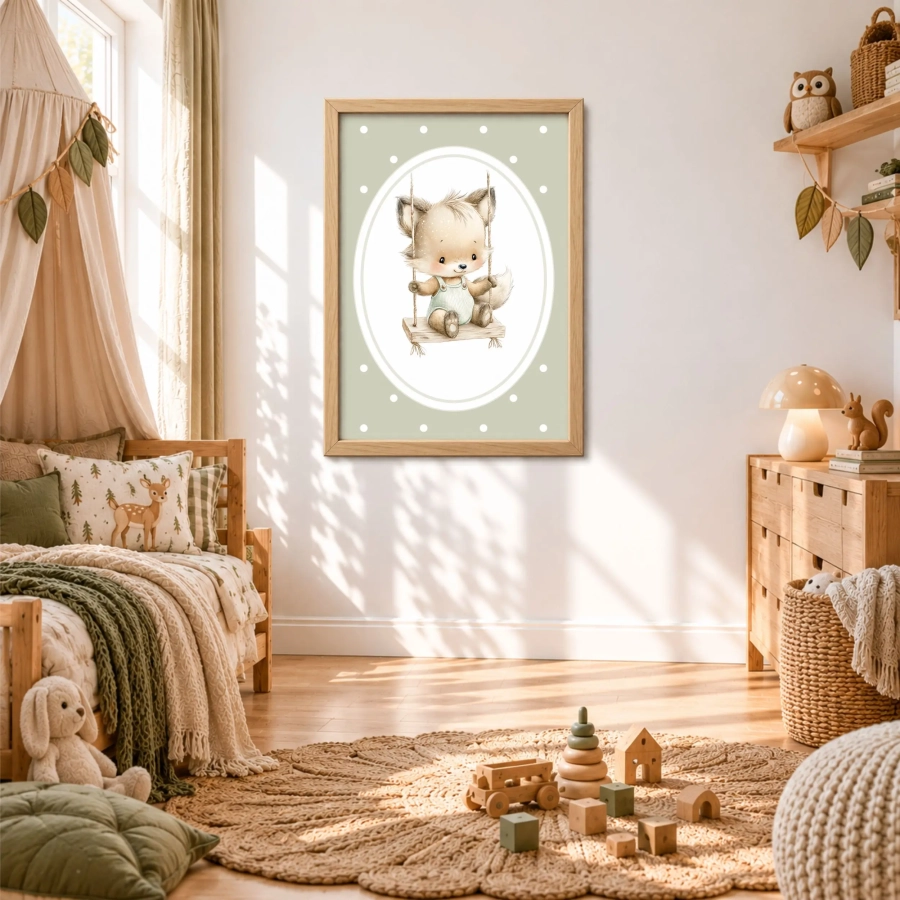 Lisek na huśtawce w owalnej ramce – plakat DK191
