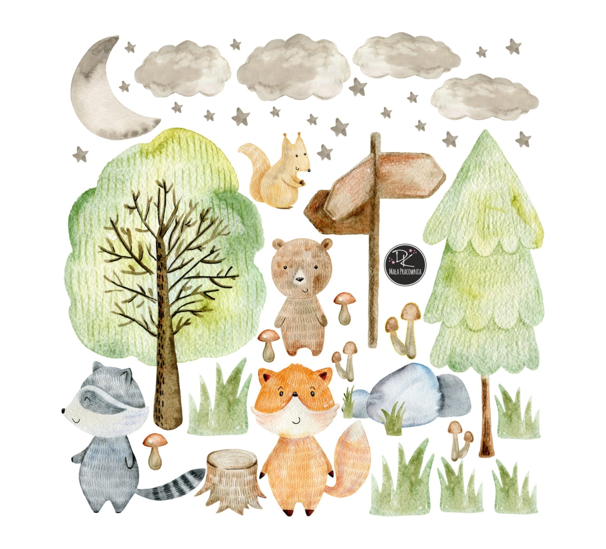 leśne zwierzęta,akwarela WOODLAND Mała Pracownia DK.jpg