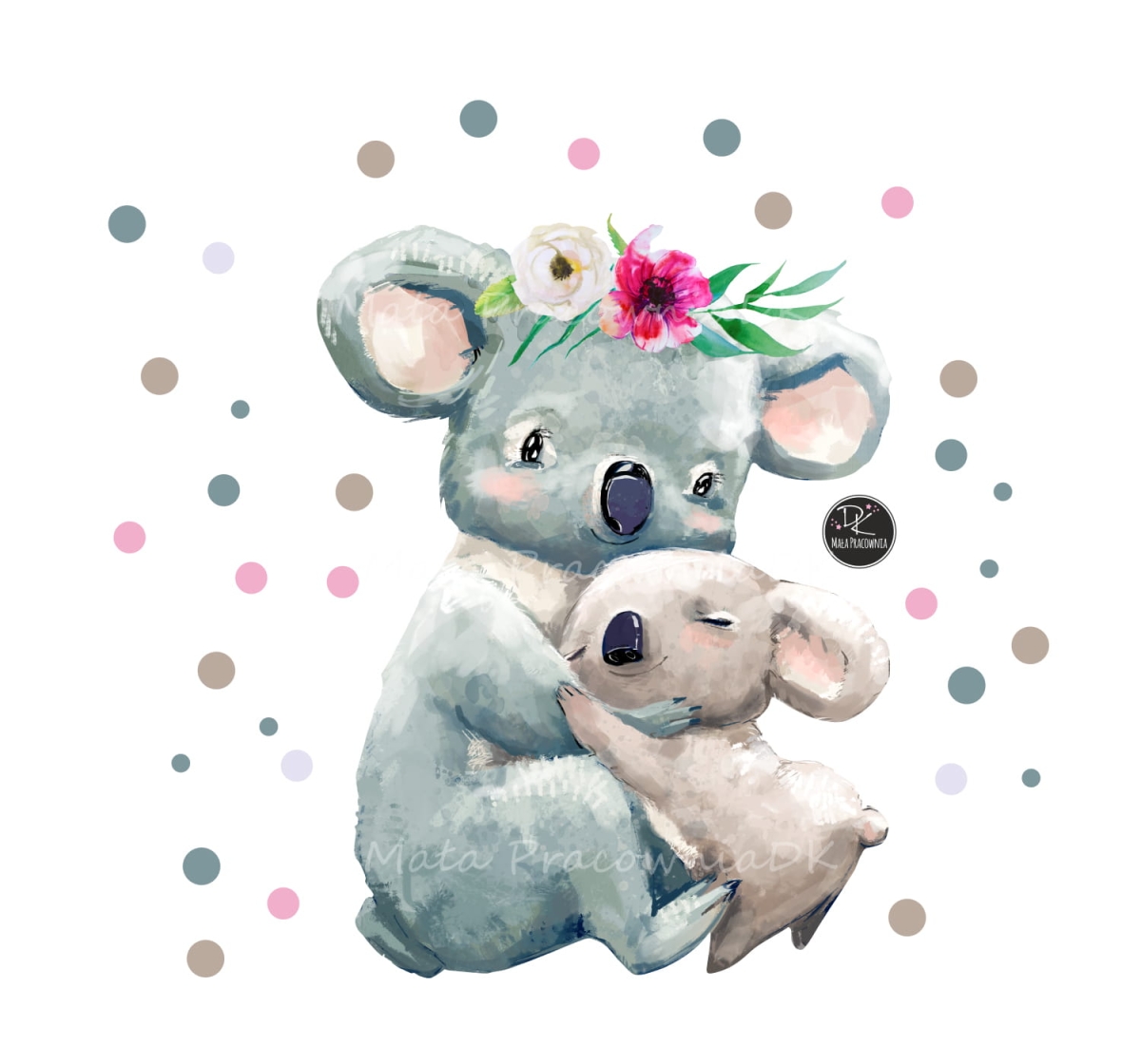 koala,pastelowe kropeczki,groszki,akwarela Mała Pracownia DK.jpg