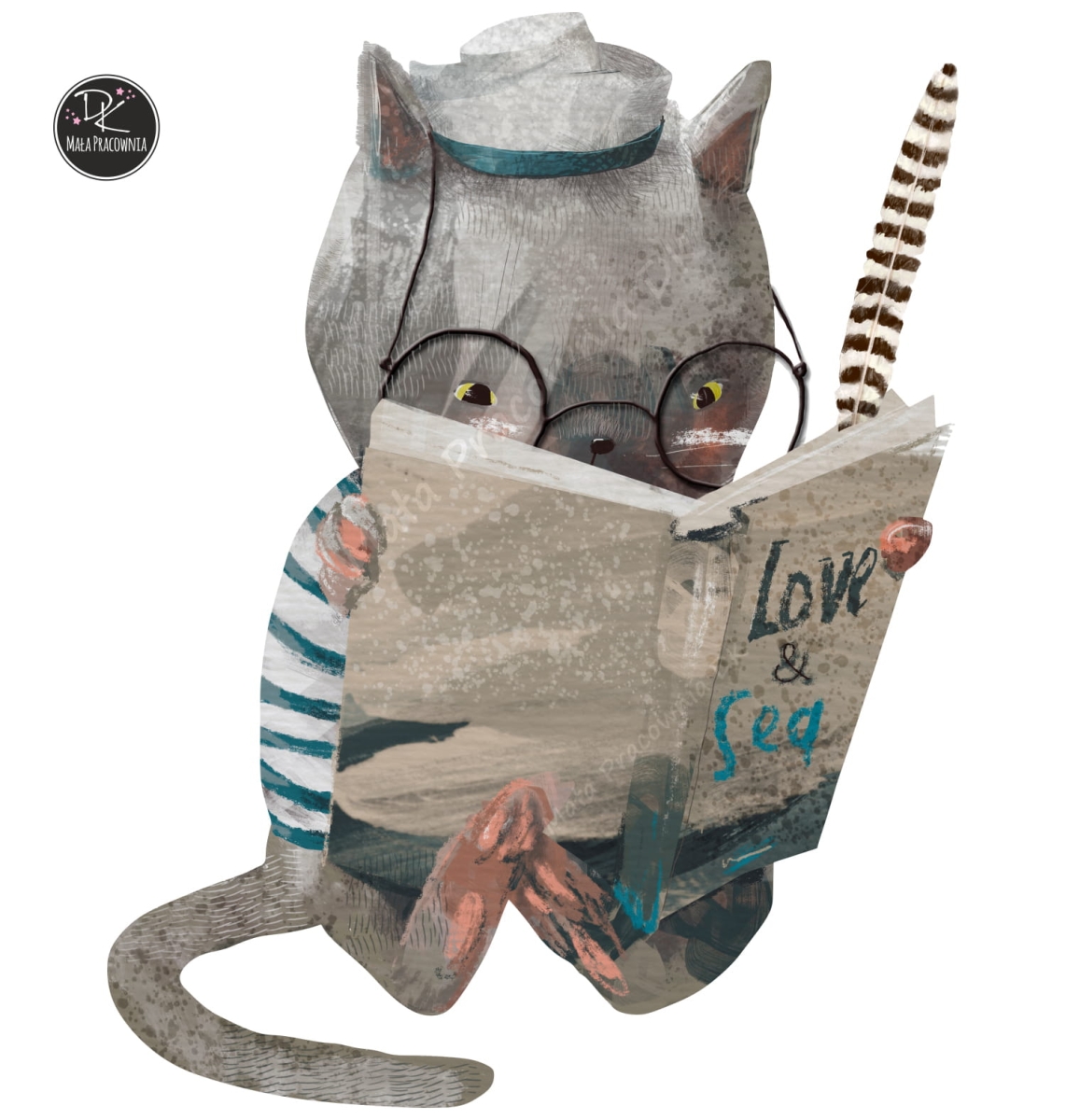 kotek z książką naklejka dla dzieci  Mała Pracownia DK.jpg