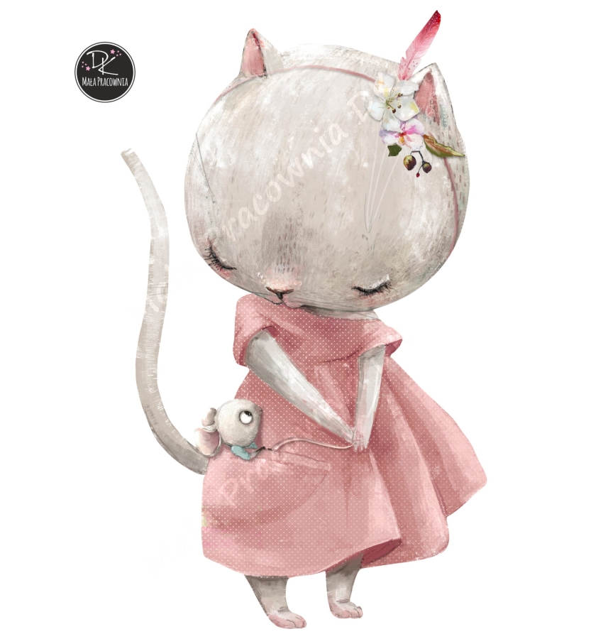 kotek z myszką naklejka dla dzieci Mała Pracownia DK.jpg