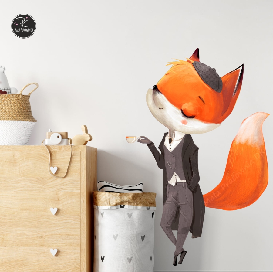 lisek z herbatką naklejka dla dzieci.jpg