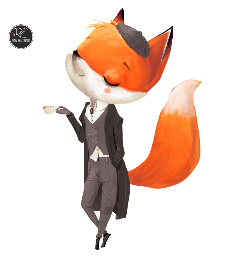 lisek z herbatką naklejka dla dzieci  Mała Pracownia DK.jpg