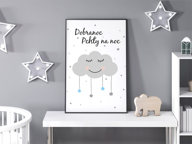 Niebieska uśmiechnięta chmurka – plakat dla dzieci