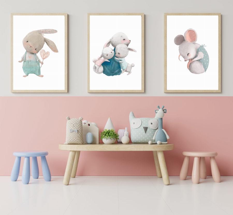 7.Zestaw 3 obrazki,zajączek,króliczki i myszka.jpg