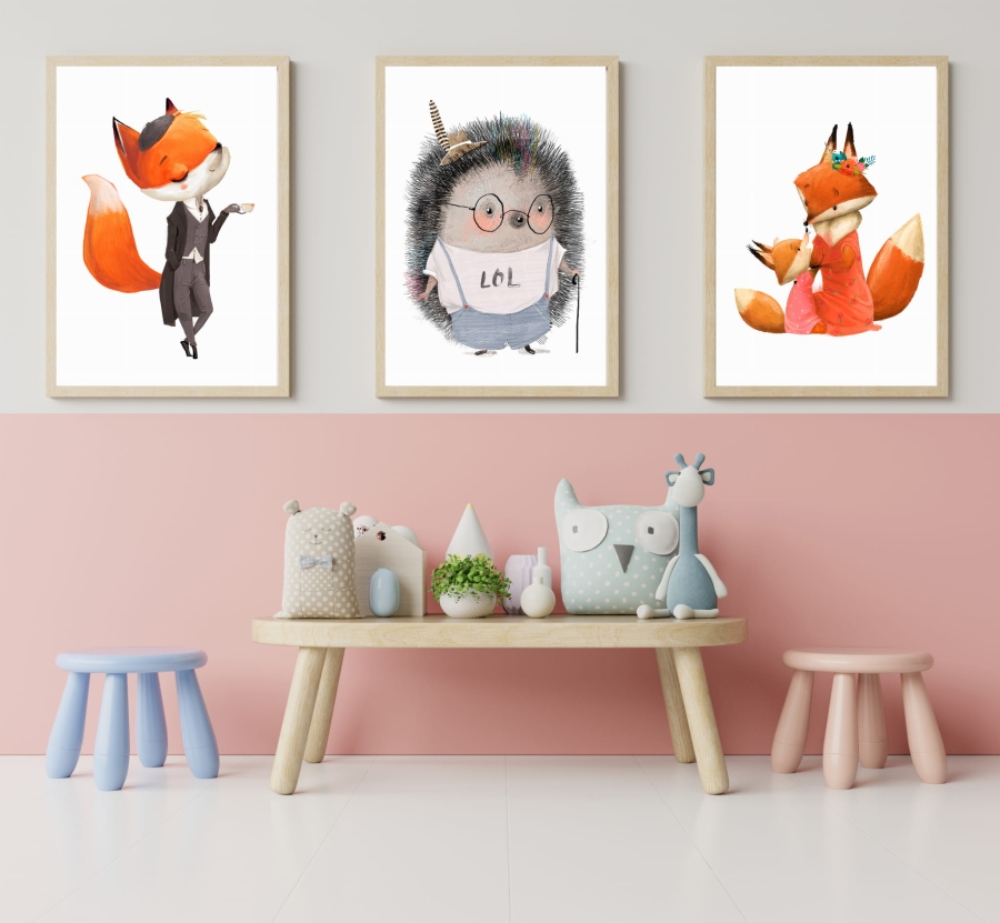 13.Zestaw 3 obrazki,liski i jeż.jpg