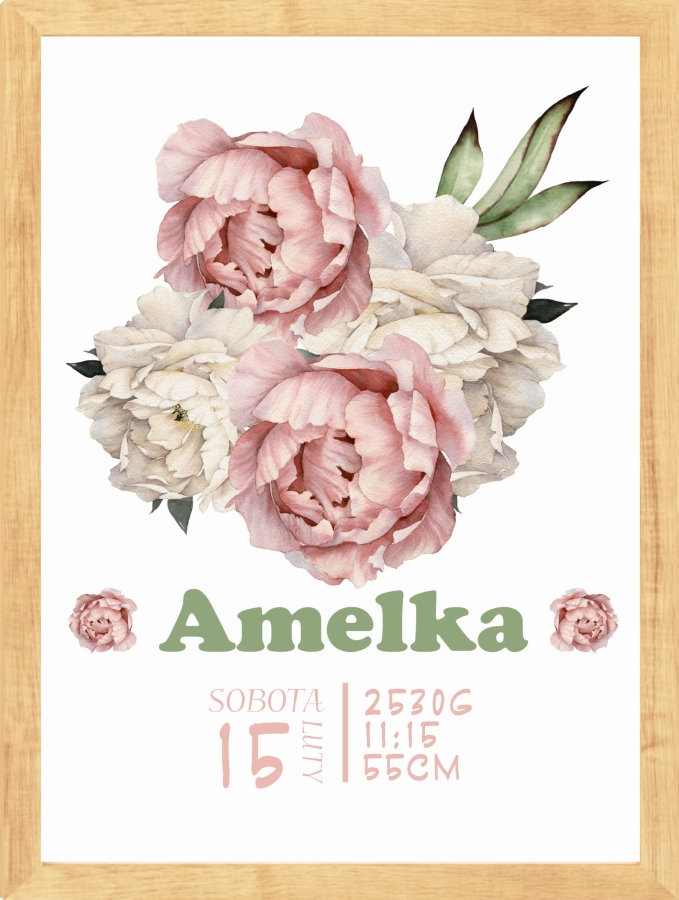 Metryczka dla dziewczynki piwonie II Mała Pracownia DK .jpg