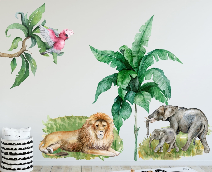 Sawanna lew,słoń-zestaw naklejek ściennych.jpg