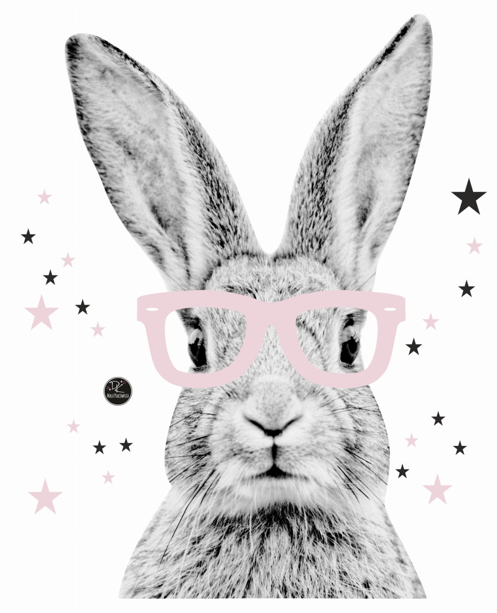 urocza naklejka na ścianę z królikiem w różowych okularach