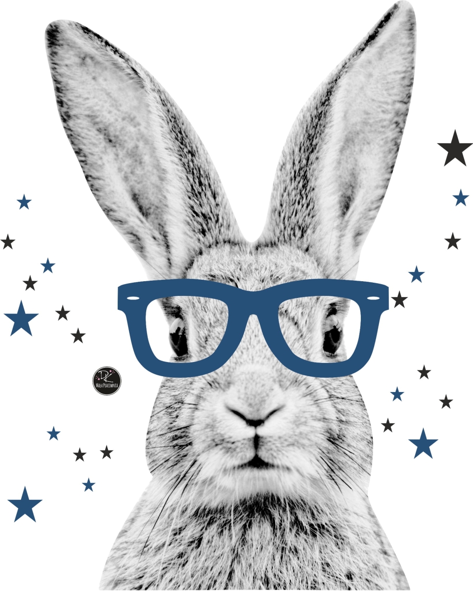 dekoracja ścienna królik z okularami do dziecięcego pokoju