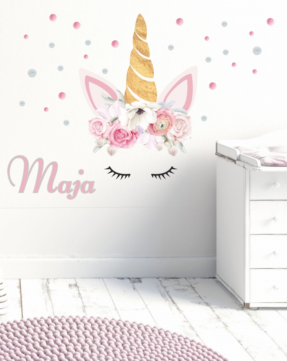 Jednorożec kwiatki,imię naklejka ścienna Nr3Mała Pracownia DK.jpg