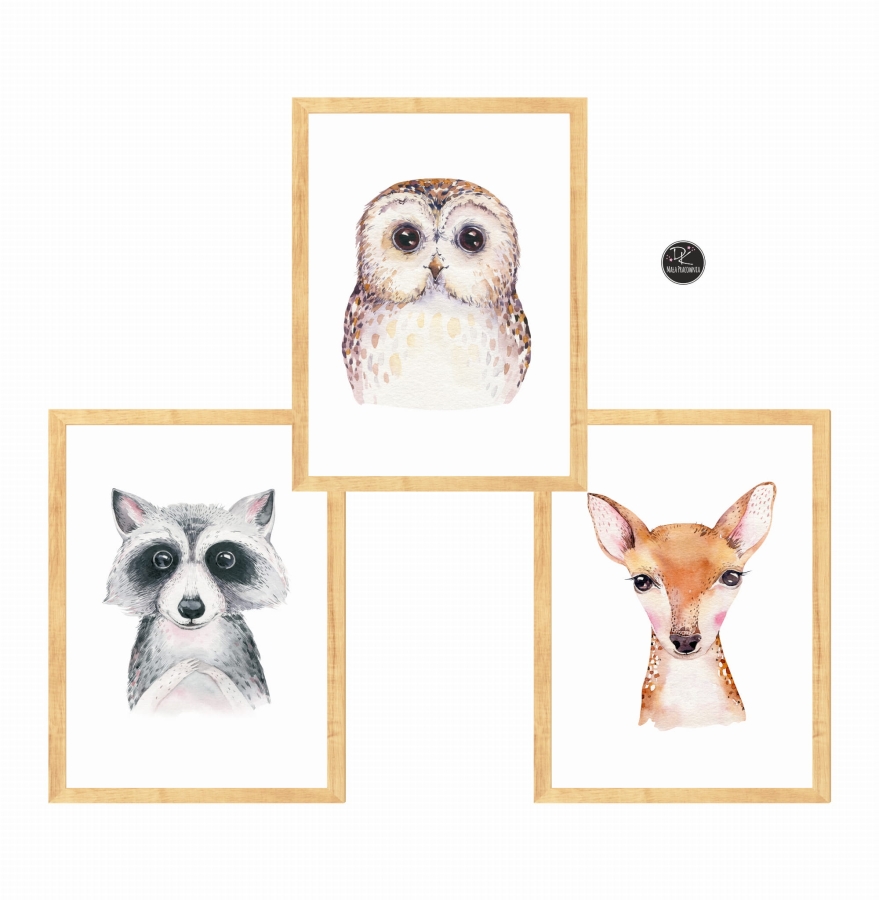 Zestaw 3 obrazki leśni przyjaciele akwarela Nr6   .jpg