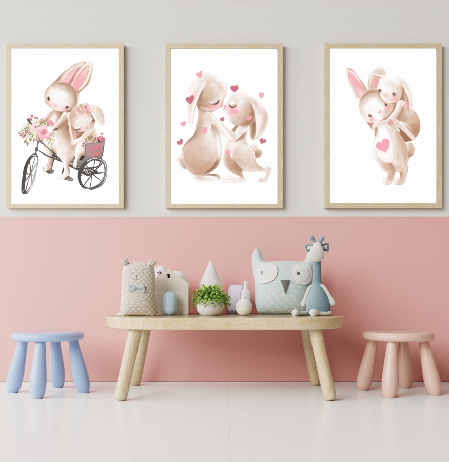 Zestaw 3 plakaty zakochane króliczki,zajączki.jpg
