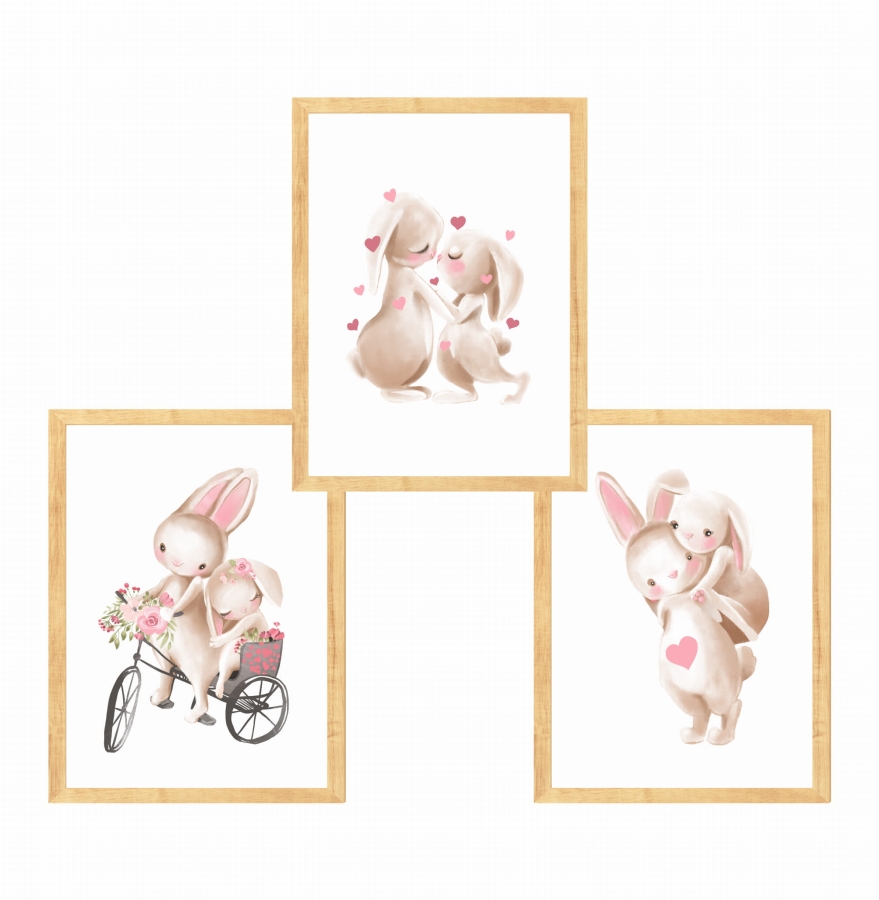 Zestaw 3 plakaty zakochane króliczki,zajączki .jpg