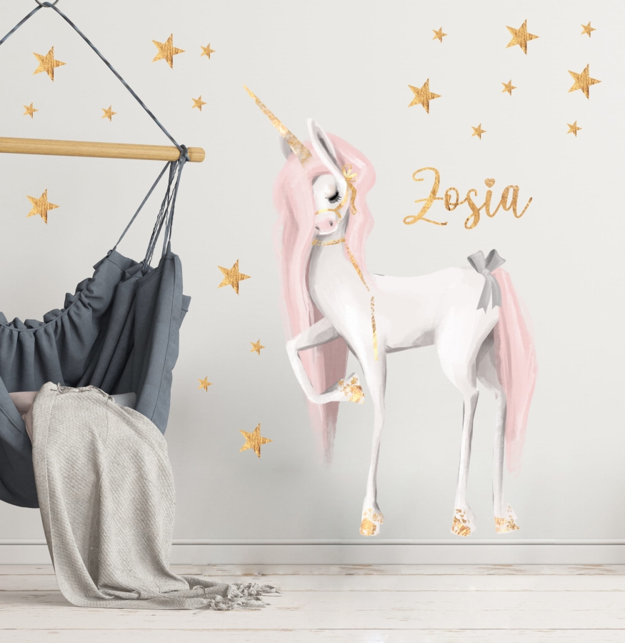 Jednorożec,złote gwiazdki,imię naklejka na ścianę.jpg