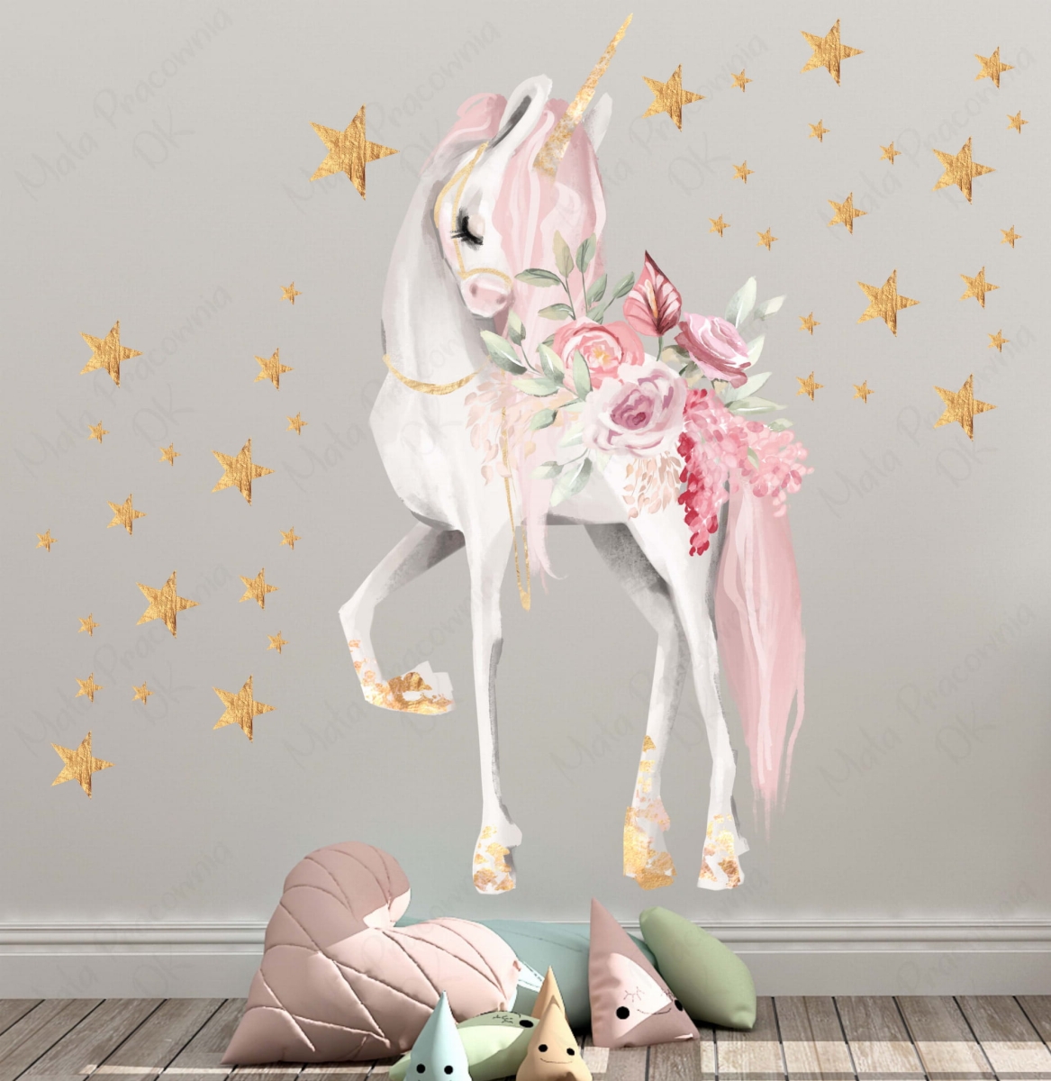 dekoracja ścienna jednorożec pastelowy kwiaty pokój dziewczynki