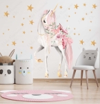 naklejka jednorożec kwiaty gwiazdki pastelowa dekoracja ściany